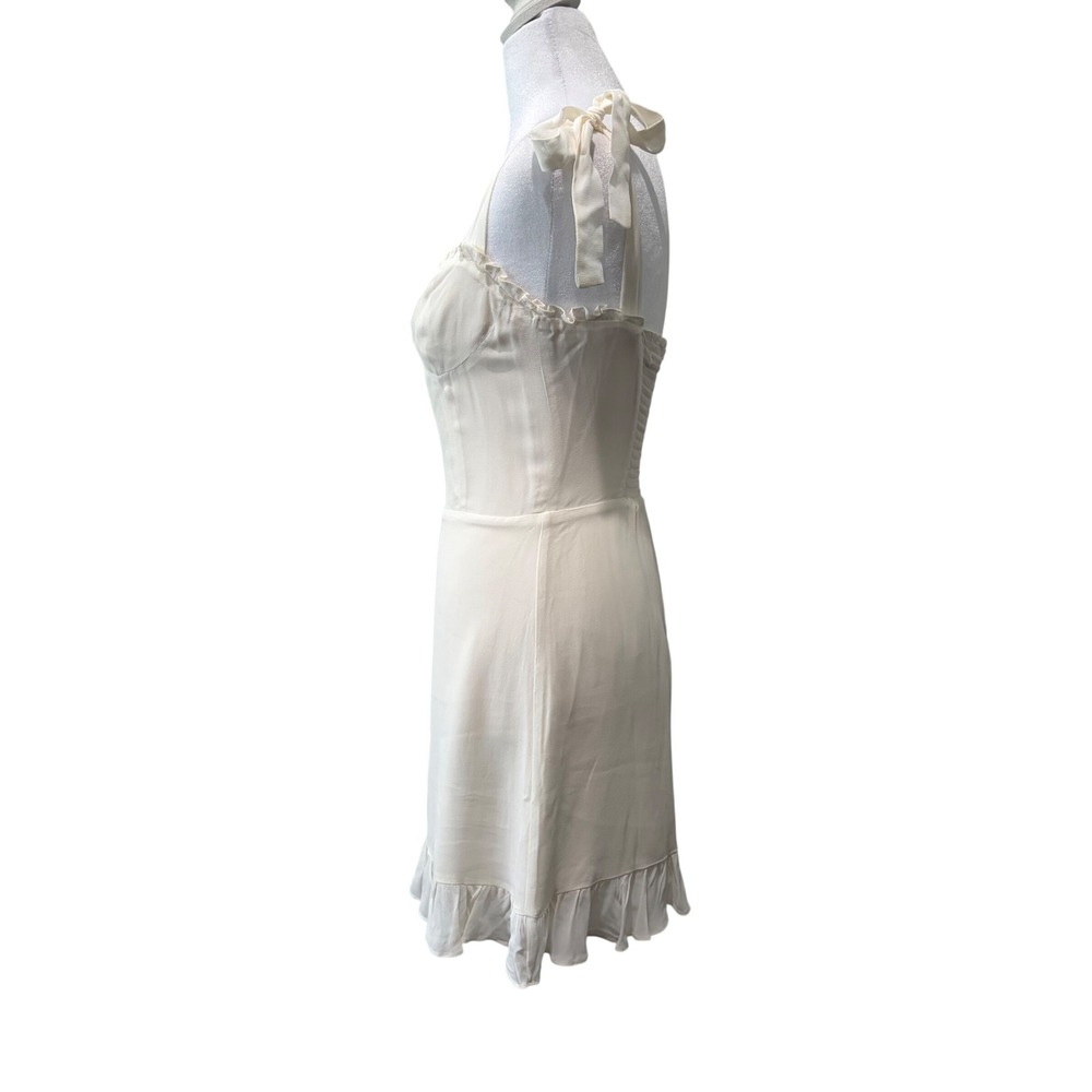Reformation Christine Mini Dress Womens 2 Ivory Tie Strap Ruffle Hem Bridal - Picture 3 of 11